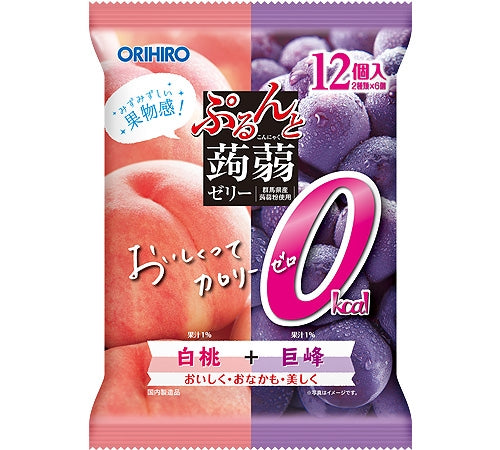 Orihiro Purunto Konjac Jelly Zero Calorie White Peach and Kyoho Grape, 12 pieces