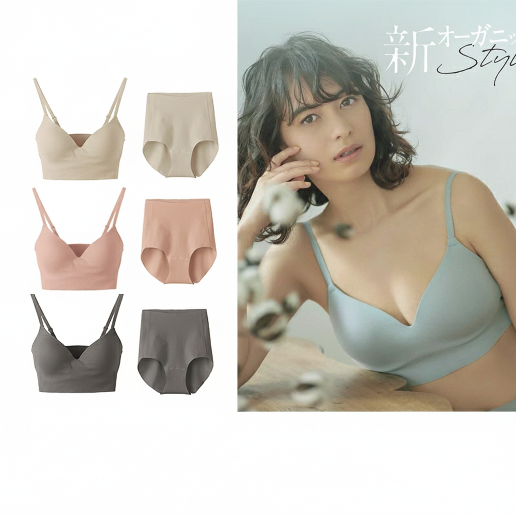 일본 군제 브라 탑 세트 오가닉코튼 와이어리스 브라 탑 KB3055 / 팬티 KB3070